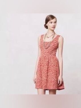 Anthropologie Maeve Womens Dress  Medium Caldera Red Animal Print Fit & Flare